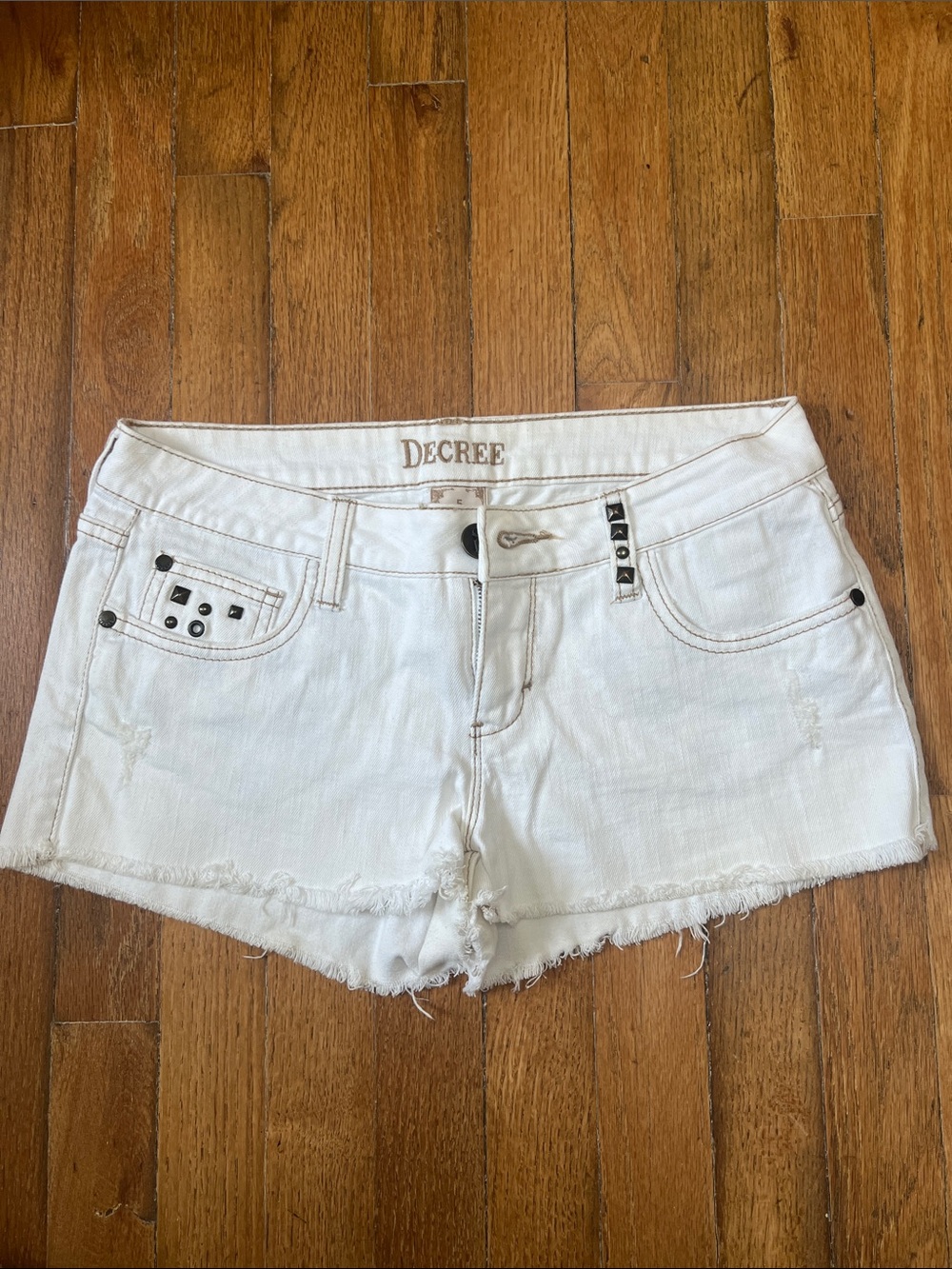 Decree White Denim Studded Cutoff Shorts